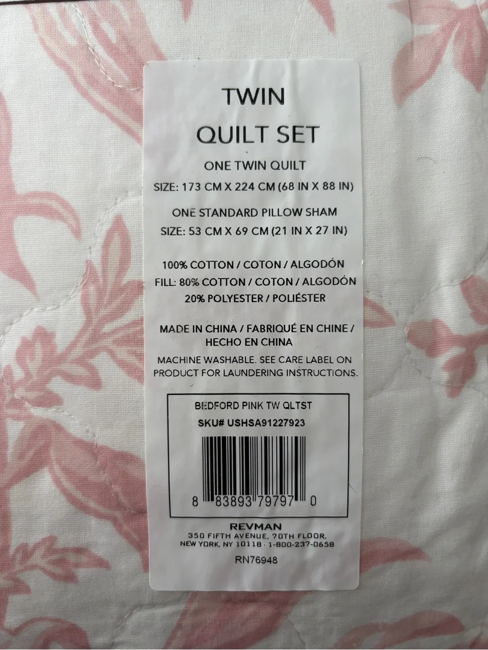 Laura Ashley Twin Pink Bedford Quilt Set